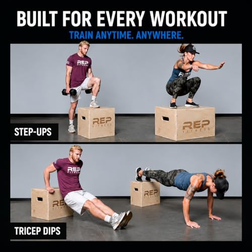 Rep Plyometric Wood Jump Box | CrossFit & Strength Training | 12 to 30" Range of Wooden Step Platforms | Gym & Sports Workouts | Fitness, Exercise, Physical Therapy Equipment | Pro Conditioning Tool - size: Large, 30" x 24" x 20"