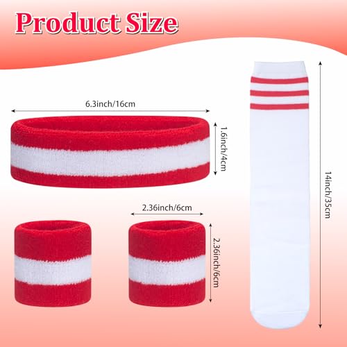 ONUPGO 5 Pieces Kids Sweatbands Soccer Socks Set - Sports Headband, Wristbands, Striped High Socks for Kids, Youth,Toddler & Baby - Football, Basketball, Running, Cycling, Tennis - color: Striped White/Red