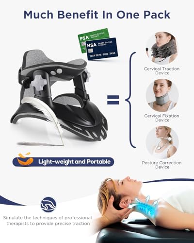 Cervical Traction Device, Neck Stretcher for Pain Relief at Home & Office, 3 Power Traction, Adjustable Ergonomic Support Brace for Spine Alignment, Lightweight and Portable - color: A: Black