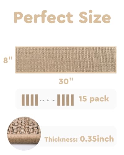 PADOOR Non Slip Stair-Treads, Rubber Backing Stair-Runners for Wooden Steps, 7PCS Residue Free Carpet Stair Treads for Kids and Dogs 8"x30" Beige - size: 7PCS, style: Beige