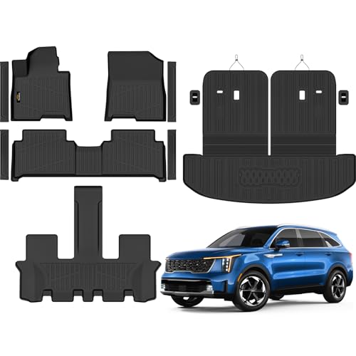 Floor Mats Fit for Kia Sorento Hybrid 2021-2025 2026 (PHEV&HEV) Trunk Mat with Backrest Mat All Weather TPE Rubber Cargo Liner Back Seat Protector Full Set for Sorento 2025 Plug-in Hybrid Accessories - size: For Kia Sorento Hybrid 2021-2026