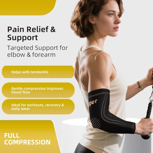 Arm compression Sleeve (1 Pair),Copper Elbow Compression Sleeve,Elbow Brace for Tennis Elbow Tendonitis,Full Arm Sleeve for Men & Women,Sports Support & Recovery - size: Small