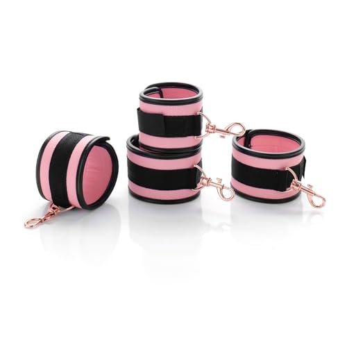 Spreader Bar Heavy Duty Stainless Steel Expandable Bar Home Gym with 4pcs Furry Crocodile Adjustable Strap,Sports Aid Training Pilates Aid Kit,Indoor Yoga Set - style: Black+Pink PU Kit