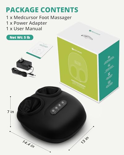 Medcursor Foot Massager Machine Heat, Shiatsu Kneading & Rolling, Massage for Plantar Fasciitis & Foot Pain Relief, Adjustable Air Pressure, Fits Up to13, Gift for Women & Men
