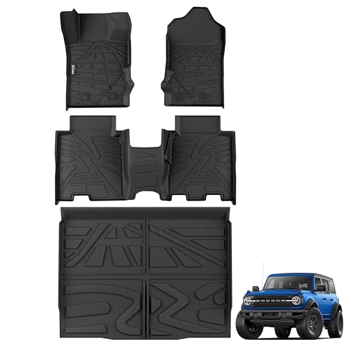 KARPAL Floor Mats for 2021-2026 Ford Bronco 4 Door (Not for Sport), Custom Fit TPE All Weather Ford Bronco Accessories 1st&2nd Row Floor Liner & Cargo Liner & Backrest Mat - style: 2021-2026 | For Ford Bronco 4 Door | 1st & 2nd & Cargo Liner