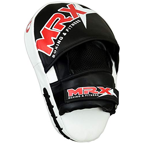 MRX Gel Tech Boxing Hook & Jab Pads MMA Focus Punching Mitts Training Thai Kick Strike Shield Curved Black/White - color: Black/White