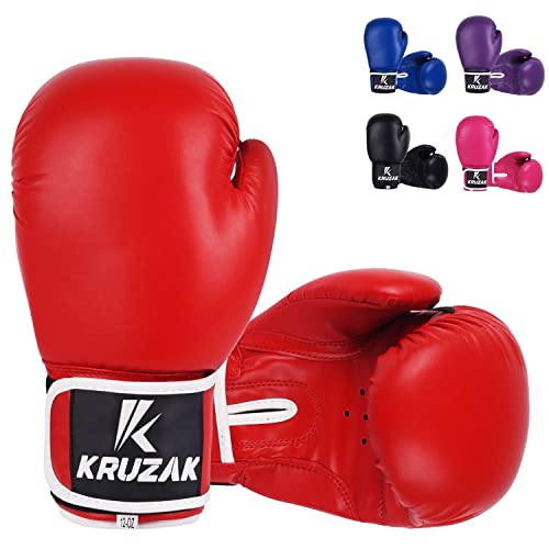 Kruzak Boxing Gloves for Men & Women, Sparring & Kickboxing Gloves, Muay Thai & MMA Gloves, 8-16 oz - color: Red, size: 10 oz