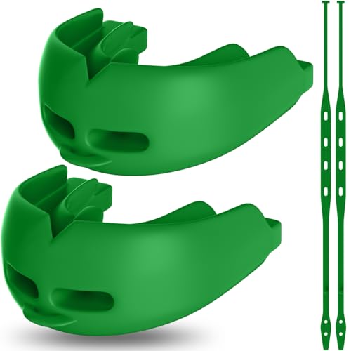 2Pcs Sport Mouth Guard Youth Adult, Mouthguard for Braces, Wrestling Mouthguards for Braces, No Boil Mouth Guard, Helmet Strap, Soft, Football Hockey Boxing,Taekwondo, Jujitsu Rugby - color: Green