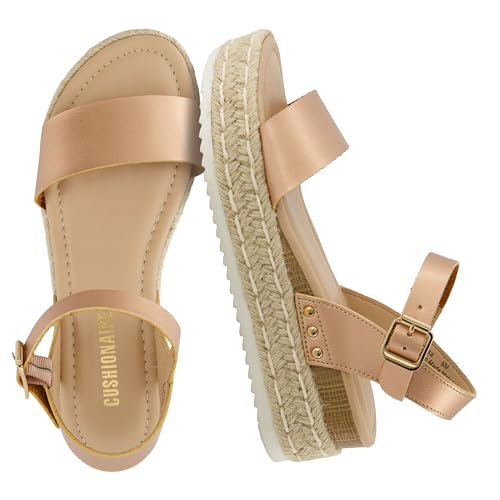 CUSHIONAIRE Melissa Espadrille Platform Sandals For Women with Adjustable Ankle Strap and Memory Foam Insole-Comfortable Womens Sandals for Summer - color: Rose Gold, size: 9.5
