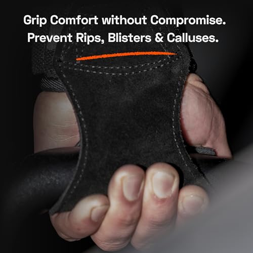 Lifting Grips for Weight Lifting, Powerlifting & Weightlifting Grips with Enhanced Grip, Double Layer Leather Gym Grips for Deadlifts & Back Workouts, Black