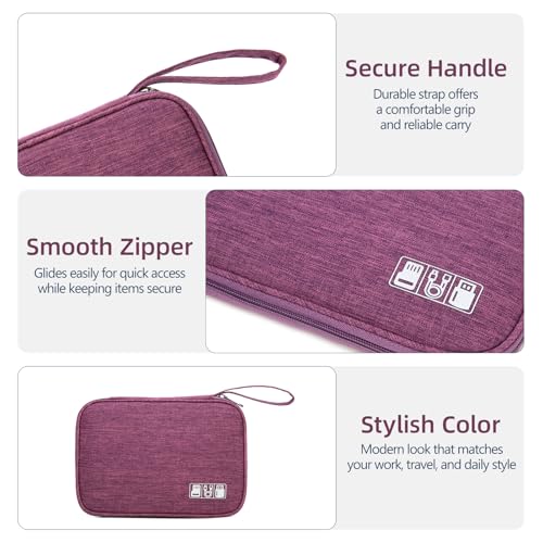Electronics Organizer Travel Case - Water-Resistant Tech Bag for Cables, Chargers & Cord Management - Small Portable Pouch for Travel Accessories, Gear Bag for Airplane & Business - color: purple, size: S