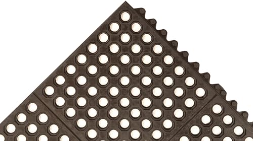 NoTrax 3' x 3' Light-Duty Rubber Drainage Mat | Customizable Modular Interlocking Design with Ergonomic Support, Lightweight, Anti-Fatigue, Non-Slip Surface, Black, - color: Black