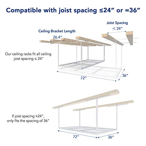 FLEXIMOUNTS 3x6 Overhead Garage Storage Adjustable Ceiling Rack 72" Length x 36" Width x 40" Height, 450lbs Weight Capacity, White, Classic Series - color: White, size: 3x6 ft