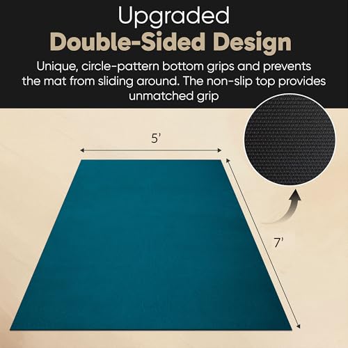 Gorilla Mats Large Yoga Mat – 6'x4', 7'x5' (8mm) Extra Thick & Wide Non-Slip Exercise Mat for Home Gym Flooring – Ultra Comfortable Workout Floor Mat for Barefoot Fitness, Anti Fatigue, Stretching - color: Oasis Blue Mat with Gray Towel, 2 Storage Straps