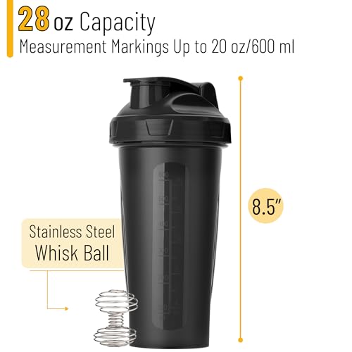 Mr. Pen- Shaker Bottles for Protein Mixes, 28 oz, Leak Proof | Shaker Cups with Stainless Steel Wire Whisk Ball for Protein Shakes and Pre Workout - color: Black