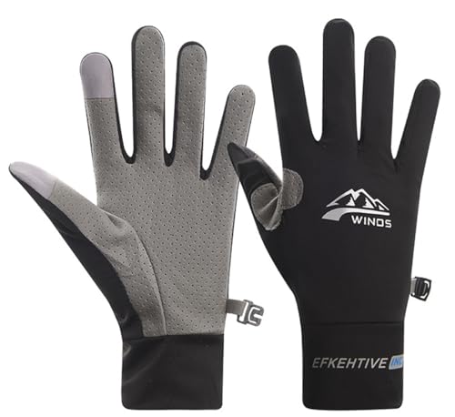 SUJAYU Full Finger UV Protection Gloves - Women & Men, Thin Fishing, Hiking, Cycling, Driving, Gym Gloves - color: Black, size: Medium