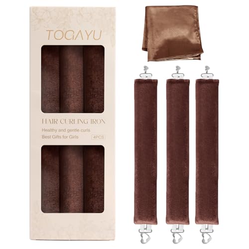 Heatless Curls Overnight Hair Care Set - Jumbo Velvet Hair Curlers | No Heat Hair Rollers for Women, Comfortable Sleep-In Hair Rollers with Satin Scarf, No Heat Damage Curling Rods for All Hair - color: Brown