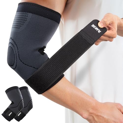 Rakiie Elbow Support Brace for Men and Women, 2 Pack Elbow Compression Sleeve, Elbow Brace for Tendonitis and Tennis Elbow, Elbow Sleeve Reduce Joint Pain for Tennis, Golfer, Workouts Black (L) - color: Black, size: Large