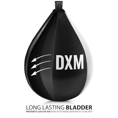 DXM SPORTS Boxing Speed Bag - Leather Speed Bags - Punching Speed Ball - Exercise Workout MMA Speed Bag for Adults - color: Black & White