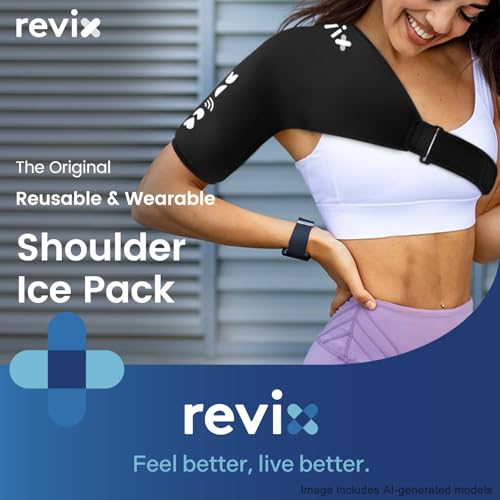REVIX Shoulder Ice Pack Wrap for Rotator Cuff Cold Therapy, Premium Solid Gel Ice Pack for Shoulder with Soft Lycra, Reusable Shoulder Brace Ice Sleeve for Men Women Post-Workout Recovery & Discomfort - size: Standard, style: Basic