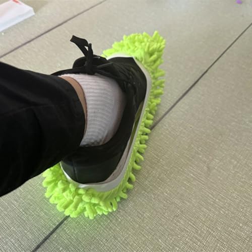 2 PCS Mop Slippers - Washable Microfiber Floor Cleaning Mop Pads, Soft Reusable House Cleaning Slippers for Home Kitchen Bedroom Floor (Green) - color: Green