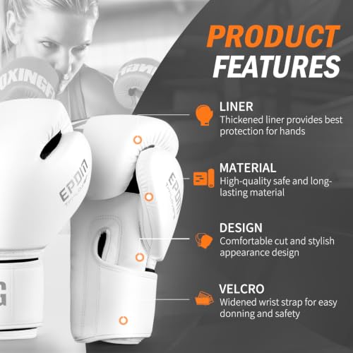 Boxing Gloves for Men&Women,Training,MMA,Sparring,Muay Thai,8oz-16oz - color: White, size: 14oz