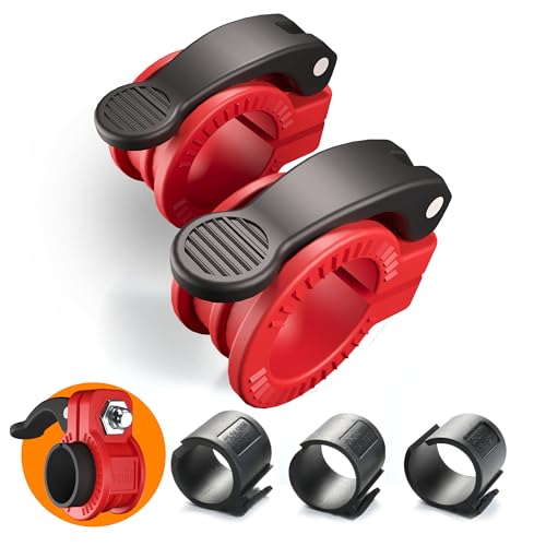Narrow Barbell Clips 2.5cm Width for Olympic Bars, 0.9-1.18inch Adjustable Weight Clamps, Quick Release Locking Collars for Weightlifting - color: RED+BLACK