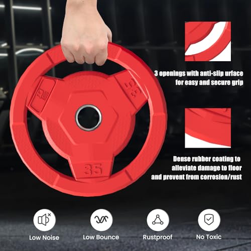 Color Coded 2-Inch Rubber Coated Olympic Grip Plate for Barbell,Solid Cast Iron Weight Plates for Strength Training, Weightlifting, Home Gym, 2.5/5/10/15/25/35/45 LB, Single and Pair - color: 155LB-SET
