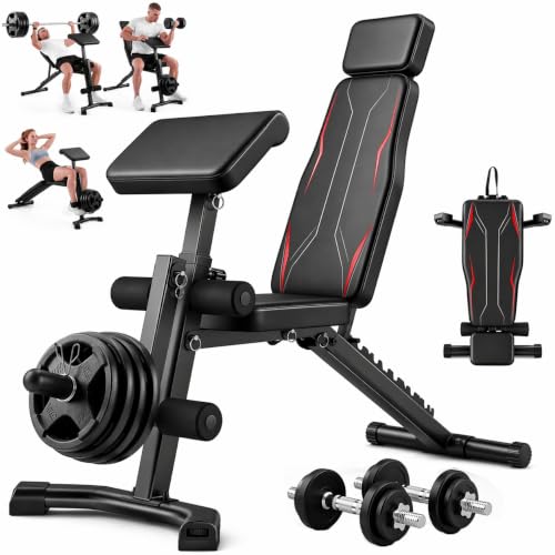 OPPSDECOR Adjustable Weight Bench, 800 LBS Foldable Workout Bench with Leg Extension & Preacher Curl, Extended Headrest, Incline Decline Flat, Heavy Duty Bench Press for Home Gym Strength Training