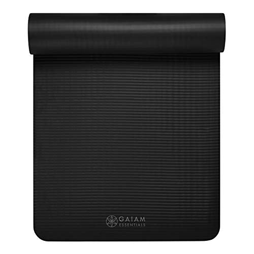 Gaiam Thick Yoga Mat, Exercise & Fitness Mat with Easy-Cinch Carrying Strap | Non-Slip NBR Foam | Joint Cushioning | Yoga, Pilates, Fitness & Floor Workouts | 72"L x 24"W - color: Black