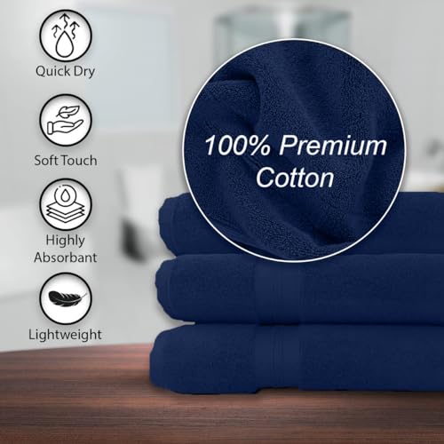 KAHAF COLLECTION 100% Cotton Bath Towels, Navy 24x48 Pack of 6 Towels, Quick Dry, Highly Absorbent, Soft Feel Towel, Gym, Spa, Bathroom, Shower, Pool, Luxury Soft Towels (24x48-6 Pack, Navy) - color: Navy, size: 24x48 - 6 Pack