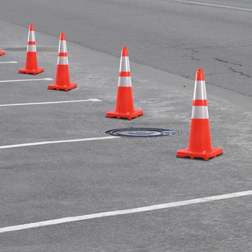 28" Traffic Cones (8 Pack) – Durable Orange PVC Safety Cones with Reflective Collars for Parking, Construction, Roadwork & Driving Practice - size: 28 inch -8Pack