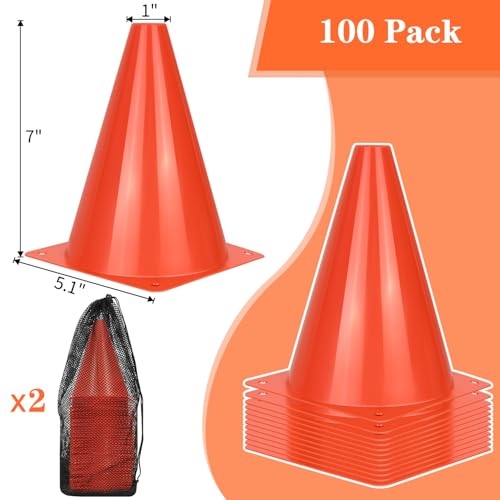 PXZBLG 12/24/50pcs Soccer Cones, 7" Plastic Traffic Cones | for Sports Training, Football, Soccer, Basketball, Coaching, Practice - color: Red, size: 7", 100pcs