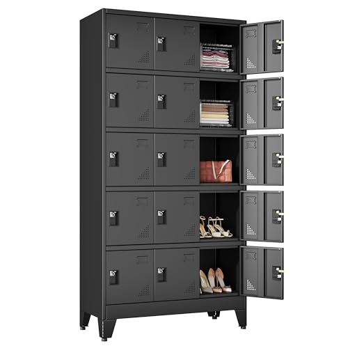 Metal Lockers for Employees-15 Doors Storage Locker with Shelves and Lockable Steel Cabinet for School,Gym,Office,Staff,Assembly Required,Black - color: Black, size: 15Doors
