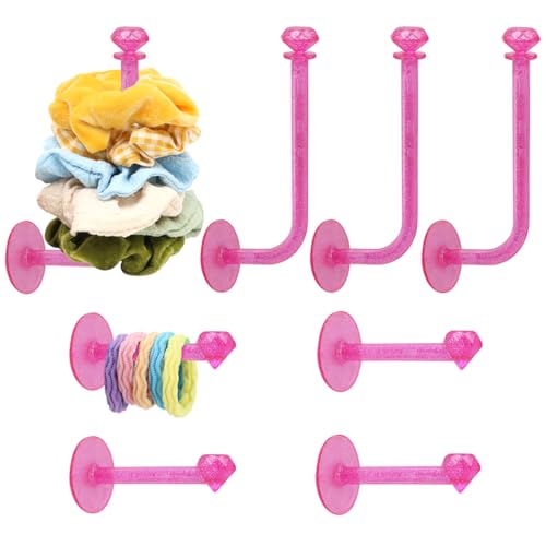 8Pcs Scrunchie Holder Stand Hai Tie Organizer, Girls Hair Accessories Organizer Storage for Headband Hairband Hair Ties, Acrylic Clear Glitter Adhesive Scrunchy Holder Scrunchie Tower Storage - color: 8Packs Pink