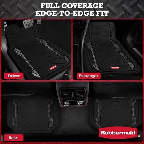 Rubbermaid Car Floor Mat, Heavy Duty All-Weather Car Mats Full Set with Dual-Tone Black Aluminum Inserts – Universal Fit, Anti-Slip Backing, Trim-to-Fit for Most SUV, Sedan, Van - color: Black
