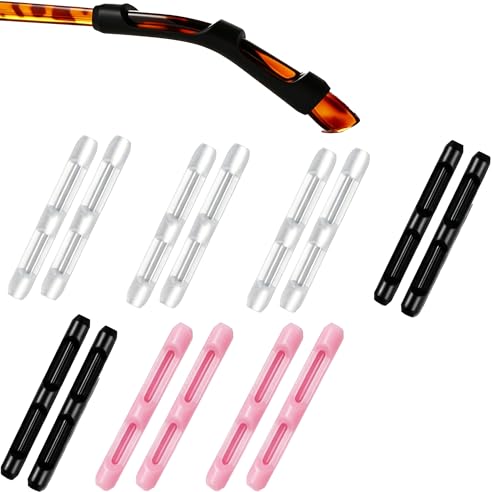 MOLDERP Eyeglass Ear Cushions - Soft Silicone Glasses Ear Grip Temple Tips Eyeglass Pads ，7 Pairs (Black，clear，Pink, all) - color: Black，clear，pink