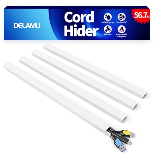 Delamu Cord Hider, 56.7in Cord Covers for 2-3 Wires on Wall, Paintable Cable Hider Wire Covers for Cords, Self-Adhesive Cable Cover Management, Easy Set-up Wires Hiders for TV, W0.95 x H0.55in, White - color: White, size: 56.7in L x 0.95in W x 0.55in H