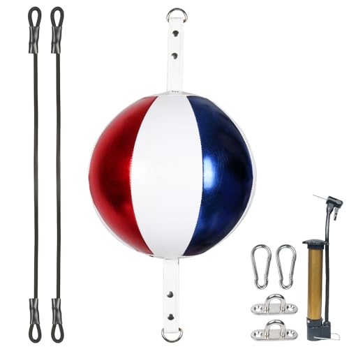 InnoLife Double End Punching Ball Striking Punching Bag Kit, Speed Striking Reflex Kit with Bungee Cords Perfect for Reaction, Agility, and Hand Eye Coordination Training - color: Blue & White & Red