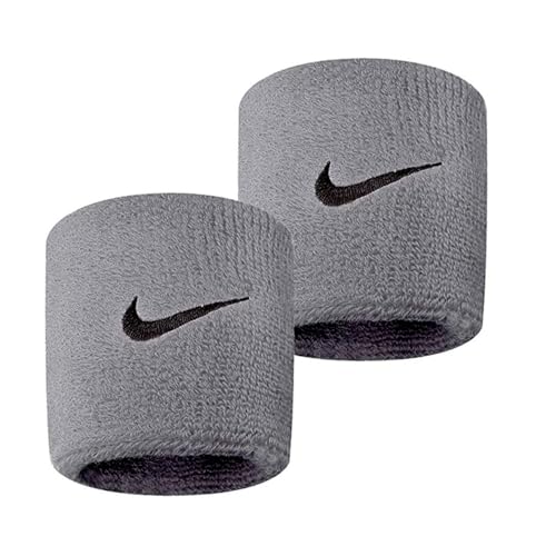 NIKE Premier Swoosh Singlewide Wristbands -Soft, Moisture-Wicking (1 Pair, 2.5" Wide) - color: Grey/Black