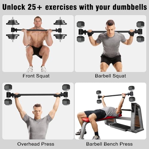 Upgraded Dumbbell Barbell Converter Bar - Transform Dumbbells into Barbell, Adjustable Weights, Up to 200 lbs, Suitable for Home Gym Fitness