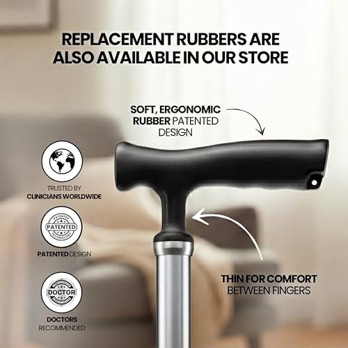 Allay Walking Canes for Men & Women - Adjustable Canes for Women for Stability, Self Standing Wide Quad Pivot Base, Light Weight, Soft Handle Grip and Travel Bag, Walking Sticks for Seniors - color: Silver