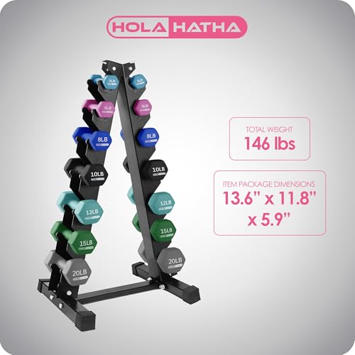 HolaHatha 1, 2 and 3 lb Neoprene Dumbbell Strength Training Weight Set with Rack - color: Blues, size: 146 LB