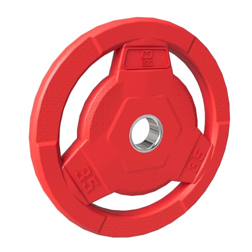 Color Coded 2-Inch Rubber Coated Olympic Grip Plate for Barbell,Solid Cast Iron Weight Plates for Strength Training, Weightlifting, Home Gym, 2.5/5/10/15/25/35/45 LB, Single and Pair - color: 35LB-SINGLE