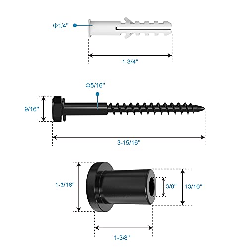 ZEKOO 1-3/8" Barn Door Hardware Spacers with Lag Bolts Wall Anchor, 4 Sets | Heavy Duty Sliding Door Hardware Rail Spacers Replacement for Connecting Track, Carbon Steel Connection Device, Matte Black - size: 1-3/8'' 4-PCS