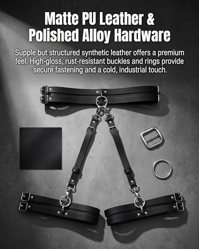 Punk Leather Thigh Harness & Garter Belt Set for Women, Gothic Lingerie Adjustable Waist Cincher with Anti-Slip Leg Straps, Body Harness for Nightclub,Halloween,Cosplay, Rave Party Fashion accessories