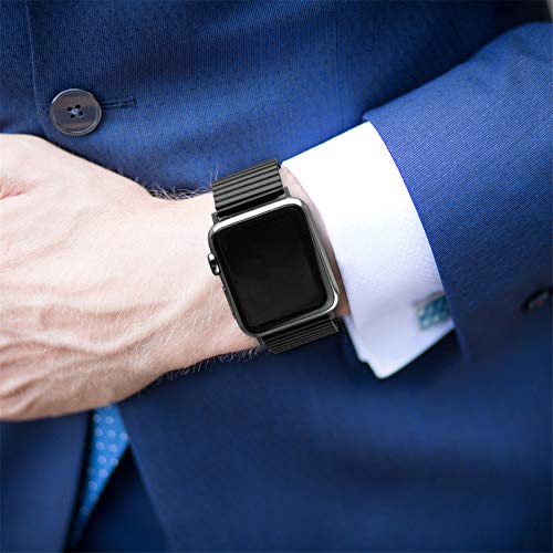 Stainless Steel Stretchable Band Compatible with Apple Watch Series 6/5/4/3/2/1 SE, 41mm/45mm/42mm/38mm/40mm/44mm, Expansion Clasp, Black, 38mm/40mm/42mm/44mm - color: Black, size: 38MM/40MM/41MM S/M