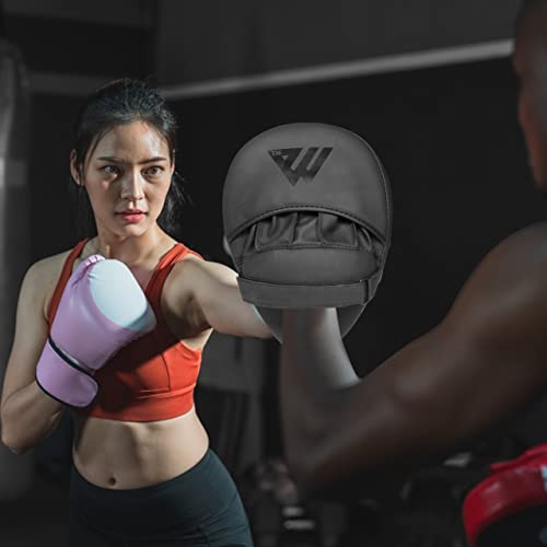 WFX Boxing Pads for Training - Curved Mitts for MMA, Kickboxing, Karate, Sparring & Martial Arts - Matte Black Leather Muay Thai Punching Pads
