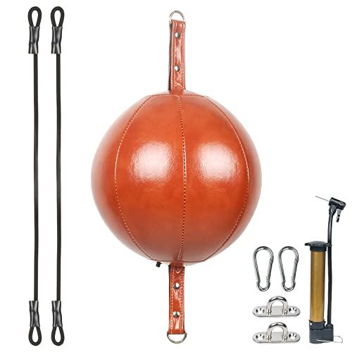 InnoLife Double End Punching Ball Striking Punching Bag Kit, Speed Striking Reflex Kit with Bungee Cords Perfect for Reaction, Agility, and Hand Eye Coordination Training - color: Brown