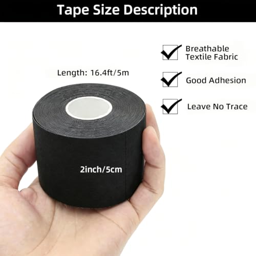 PRIOR FITNESS Aerial Hoop Tape, 5m/16.4ft x 5cm Anti Slip Lyra Hoop Grip Tape, Sweat Absorbent Stretch Textile Pole Dance Tape, No Residue Self Adhesive Hand Protective Tape for Aerial Hoop Ring - color: Black